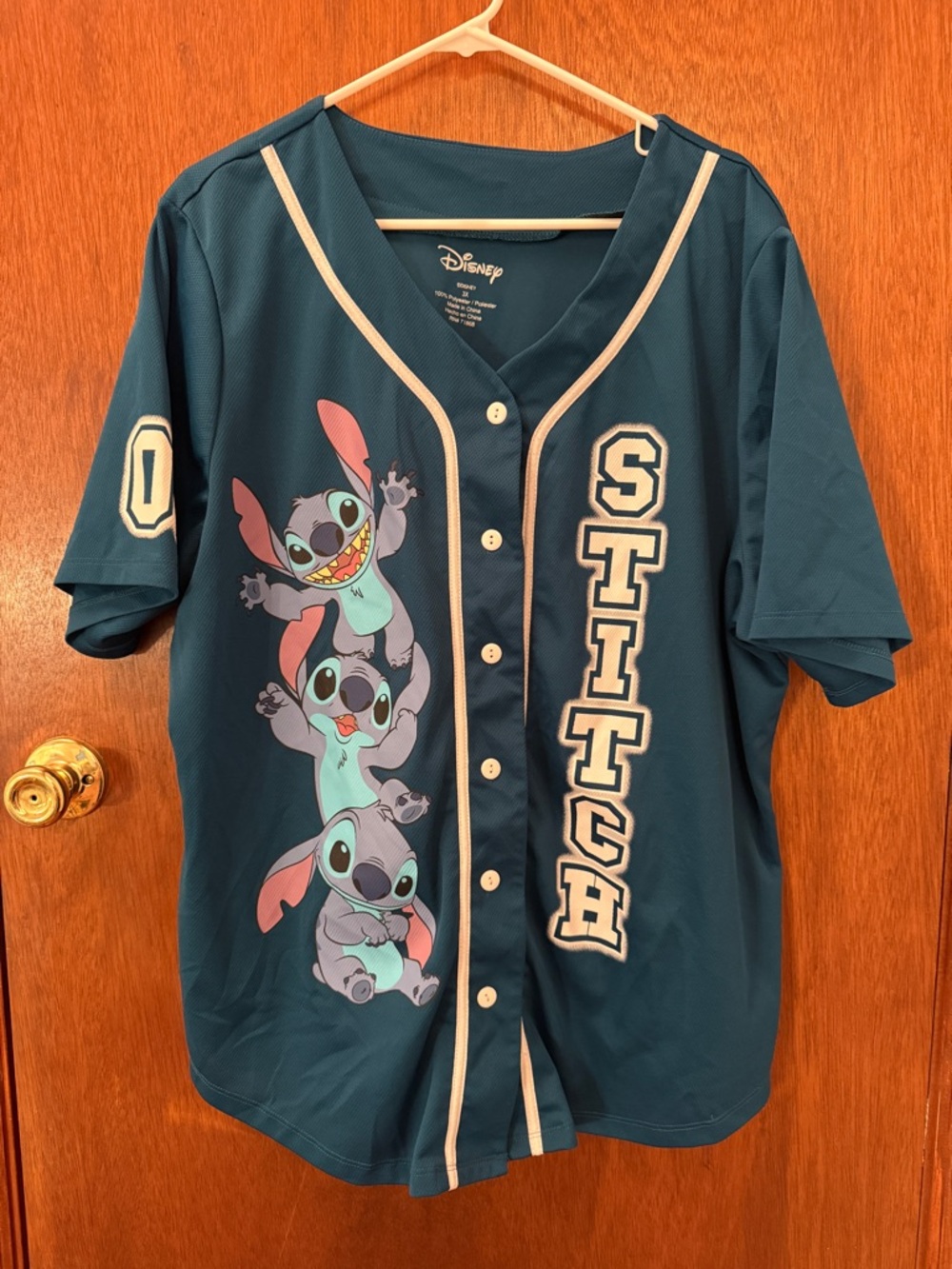 Disney Teal Stitch Button-Front Baseball Shirt